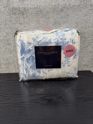 Ralph Lauren King BED Skirt Dust Ruffle Blue Cream Floral CORAL HARBOUR Vintage - Image 1 of 4