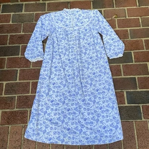 Lanz Of Salzburg Langes Flanell Nachthemd Damen Größe M Blau Rosenmuster M - Bild 1 von 7