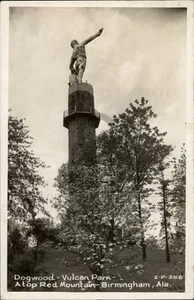 RPPC Birmingham,AL Dogwood Vulcan Park Real Photo,Iron Man Statue 1952 Alabama - Picture 1 of 5