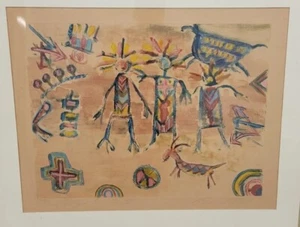 Petroglyph art American original painting 1980s folk art painting - Picture 1 of 12