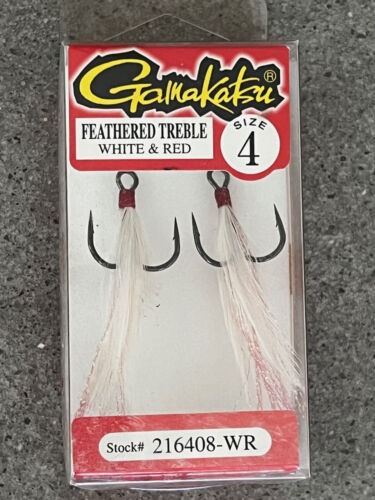 Gamagatsu Feathered Treble Hooks 216408-WR, Size 4 - White/Red -New