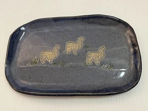 Blue Stoneware 3 Llama Alpaca Serving Tray 11.5" - Picture 1 of 5
