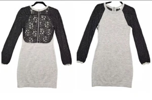 DIANE VON FURSTENBERG DVF Gray Wool & Lace Long Sleeve Isla Sweater Dress Siz L - Picture 1 of 13