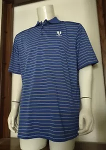 L Men Ax Ahead Extreme Hard Rock Golf Polo Shirt Blue White Stripe Polyester EUC - Picture 1 of 10