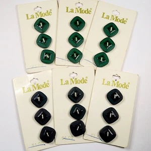 1980s La Mode Buttons – 6 Cards NOS Black & Green Square, 3/4-Inch, Ireland, JRB - Picture 1 of 4