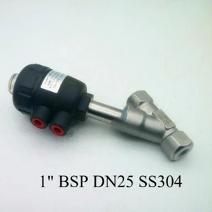 Single Acting Air Actuated Angle Seat Valve Normally Closed 1" BSP DN25 SS304 - Picture 1 of 4