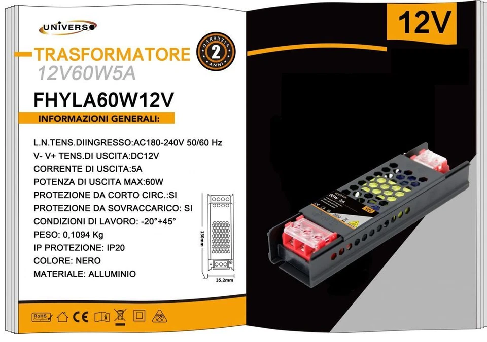 Alimentatore V-Tac a Scelta Trasformatore 12/24V da 18W a 400W Strisce LED Strip - Immagine 1 di 1