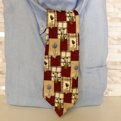 Pierre Cardin Neck Tie Mens Red Floral Solid Patchwork Silk Luxury Art Wide USA - Image 1 of 4