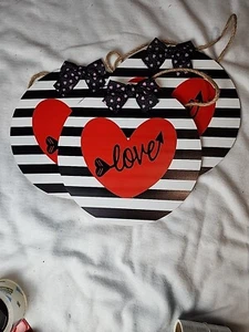 3 Valentines Day Heart Sign Wreath Making Signs Stripes And Red Heart - Picture 1 of 4