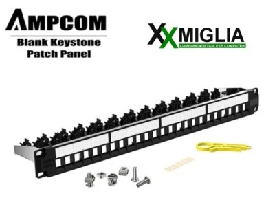 Pannello Patch 19" 24 Porte NON Schermate RJ45 Passanti CAT 6 senza Accoppiatori - Immagine 1 di 3