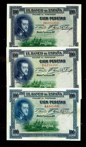 Spanien 100 Peseten P-69c 1925 vz x 3 - Bild 1 von 2