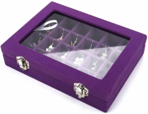 24 Slot Samt Box Schmuck Aufbewahrung Organizer Glas Top Display - Bild 1 von 2