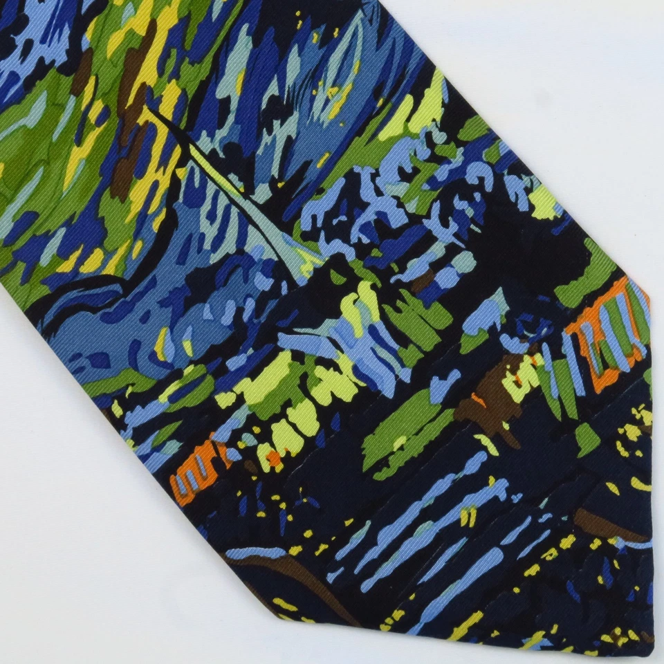 Corbata de noche estrellada vintage 2000 Vincents café terraza azul amarillo 58"x4" arte Foto 1 de 4