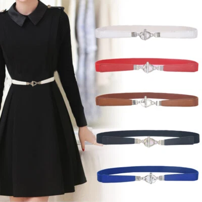 Womens Belt Elastic Stretch Skinny Waist Ladies Dress Waistband Metal Buckle UK - Image 1 of 4