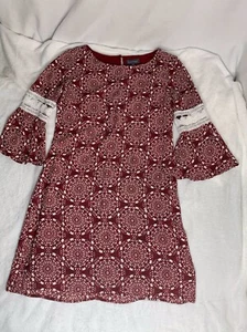 Luxology Sz Small Dress Red geometric print laser cut lace 3/4 sleeve Lined - Picture 1 of 7