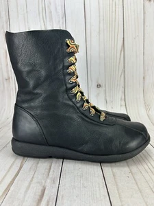 Dansko Lace Up Mid-Calf Boots Flat Side Zipper Black Leather Womens Size 8 - Picture 1 of 12