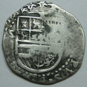 PHILIP II 2 REAL COB SEVILLA 1500s SPANISH SILVER COLONIAL ERA GENUINE COB - Picture 1 of 2