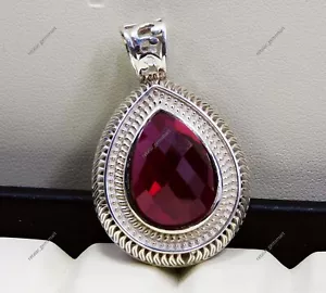 Piedra preciosa rubí rojo natural 55 quilates pera corte elegante 925 plata maciza colgante piedras preciosas - Imagen 1 de 10