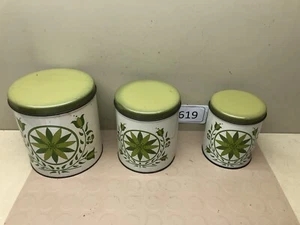 3er Set Vintage Decoware Avacado grün Blumen Pflanze verschachtelt Blechdosen - Bild 1 von 18
