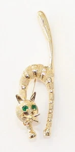 14k Yellow Gold Emerald Stone Cat Brooch Pin ~ 4.8g - Picture 1 of 4