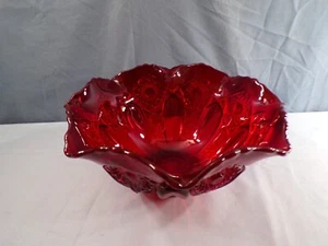 Large L.E. Smith Ruby Red Glass Quintec Pattern Bowl 10 1/2" Wide - Picture 1 of 10