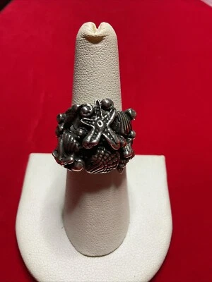 ❤️Solid Sterling Silver Seashell, Starfish Cluster Ring  Size 7❤️ - Image 1 of 4