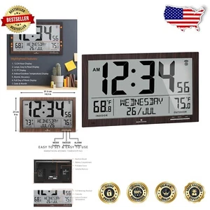 Stylish Atomic Clock with Indoor/Outdoor Temperature & User-Selectable Languages - Picture 1 of 11