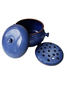 Cocotte en céramique grès bleu signée Jeanne Norbert PIERLOT Ratilly année 60 - Bild 1 von 12
