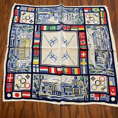 RARO cachecol olímpico vintage 1940 bandeiras das nações - Imagem 1 de 4