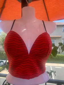 Reggiseno corsetto Bebe a righe pizzo rosso bustier crop top XS - Foto 1 di 5