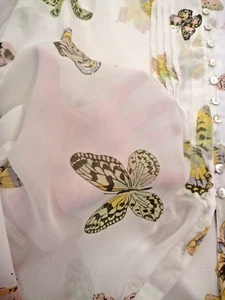 Women 18 Plus Long White Sheer Chiffon Top Butterfly Tunic India Allover Art - Picture 1 of 10