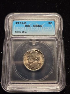 ERROR 1971-D Jefferson Nickel ICG MS65 Triple Clip (Z-0896) - Picture 1 of 4
