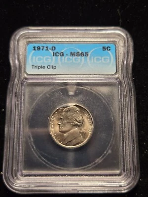 ERROR 1971-D Jefferson Nickel ICG MS65 Triple Clip (Z-0896) - Image 1 of 4