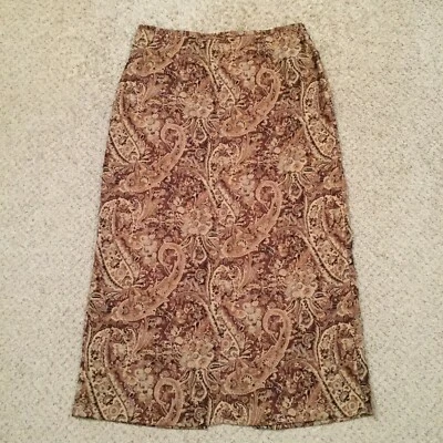 Dressbarn Maxi Skirt Size 16 Beige Paisley Unlined Long Elastic Waist - Image 1 of 4