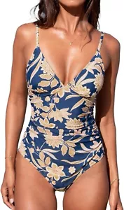 CUPSHE Women's One Piece Swimsuit Tummy Control V Neck Bathing Suits M - Picture 1 of 5