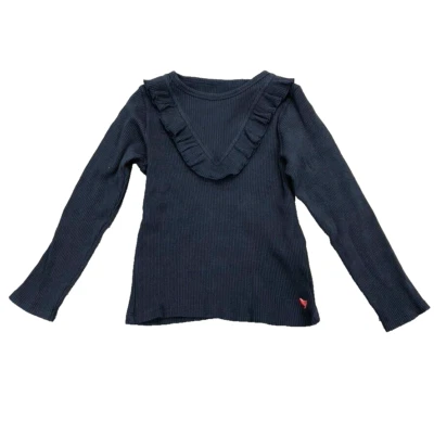 Pink Chicken Ribbed Ruffle Top Long Sleeve Girls 6y Blue School Play  - Image 1 of 4