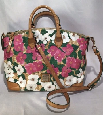 Dooney & Bourke Pink White Green Pansy Petunia Floral Satchel Handbag Purse - Image 1 of 4
