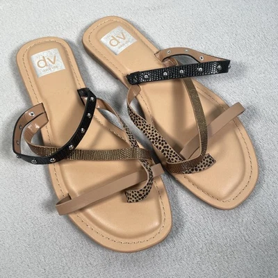 Dolce Vita Shoes Womens Size 9 Strappy Slide Sandals Studs Animal Print Sandal - Image 1 of 4