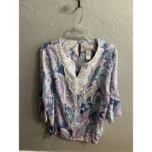 Camisa de mujer Alfred Dunner talla 1X Top con ribete de ganchillo manga 3/4 - Imagen 1 de 10