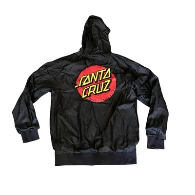 Jaqueta corta-vento masculina SANTA CRUZ com capuz preta com logotipo masculina GRANDE dos EUA - Imagem 1 de 4