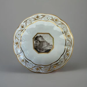 Antiguo Derby Named View Bowl, en grisalla, Templo de Baco, Z Boreman C 1780 - Imagen 1 de 6
