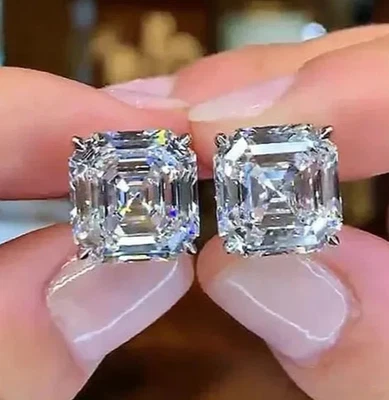 8 Ct Asscher Cut VVS1/D Lab-Created Diamond 925 Sterling Silver Stud Earrings - Image 1 of 4