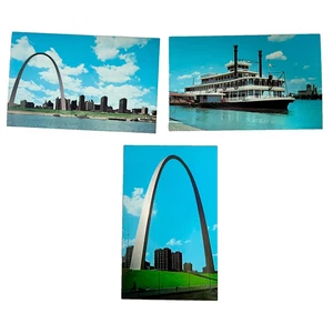 LOTE DE 3 POSTALES VINTAGE DE ST LOUIS BARCO FLUVIAL ARCO Y RIVERFRONT ESPACIOS EN BLANCO SIN PUBLICAR - Imagen 1 de 7