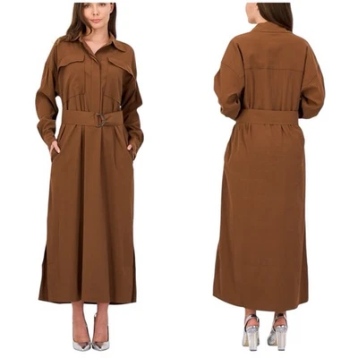 ESPRIT Button Minimalist 4 Belted Midi Shirt Dress 100% Cotton Black NWT - Image 1 of 4