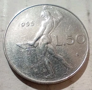 Moneda de 50 liras italianas Italia 1955 - Imagen 1 de 2