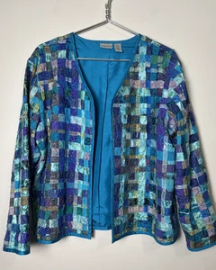 Chaqueta Chico's Mezcla Seda Patchwork Talla 2 Grande Artística Ecléctica Artesanía Acolchada - Imagen 1 de 9