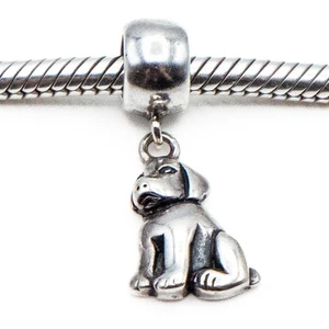 Puppy Dog Sterling Silver Charm Dangle Pendant - Picture 1 of 5