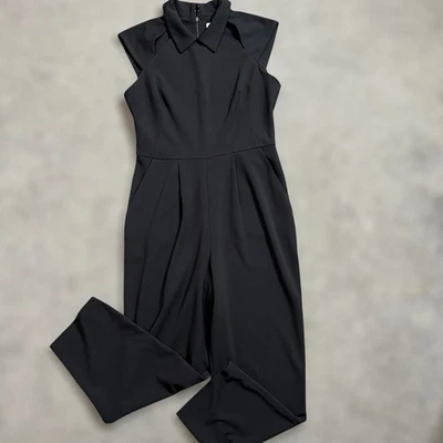 Calvin Klein Jumpsuit 10 Womens Black Cutout Collared Tapered Crop Cap Sleeve - Image 1 of 4