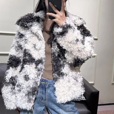 Womens Winter Lamb Wool Fur Plush Thickened Warm Coat Zip Lapel Collar Fur Coat - Image 1 of 4