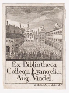 Exlibris Steinberger / Augsburg Collegium Evangelicum 1760 bookplate ex-libris - Picture 1 of 1